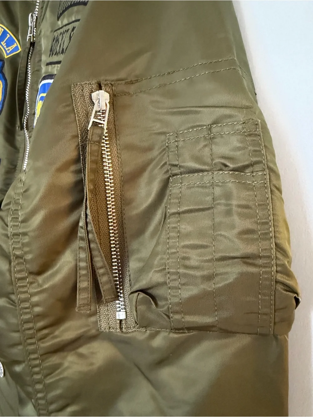 First Row Radical Olive Green Patch Bomber Jacket